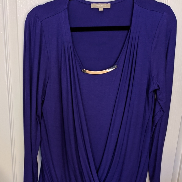 NWOT Joan Vass Purple Plum Drape Top (looks two piece)- Size L - Picture 2 of 8